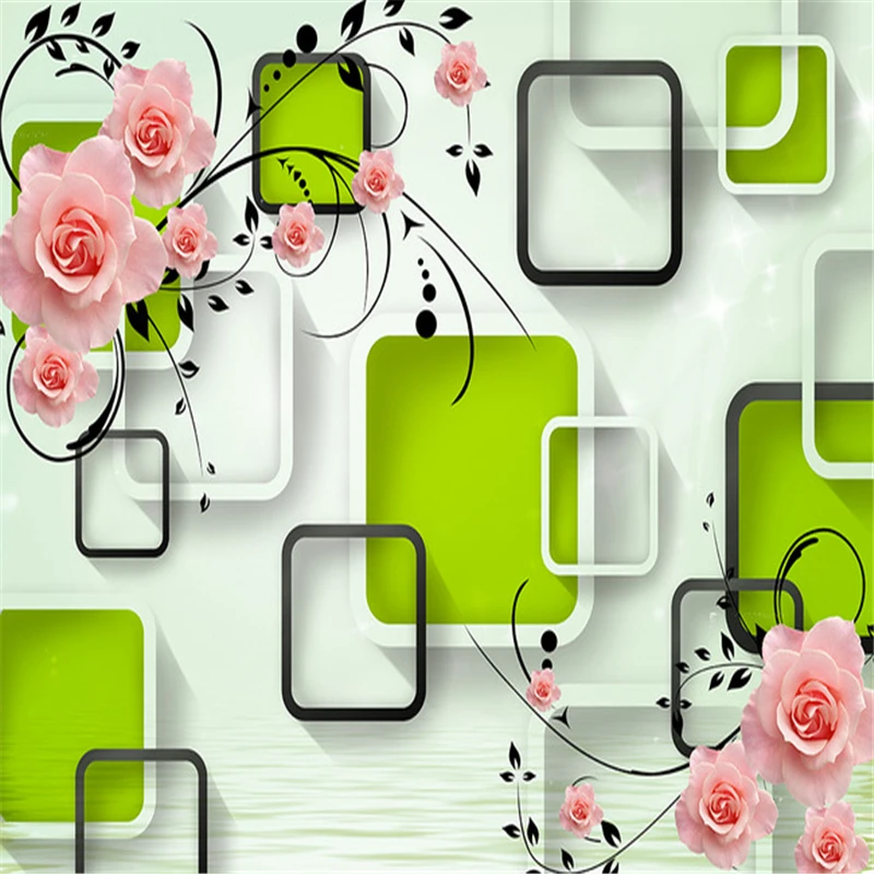 3D Виниловые обои для гостиной спальни с теплой розой геометрическими квадратами