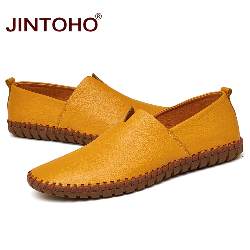 JINTOHO/Мужская обувь из натуральной кожи; модная обувь без шнуровки для мужчин; итальянские кожаные мужские лоферы; брендовая мужская обувь; большие размеры