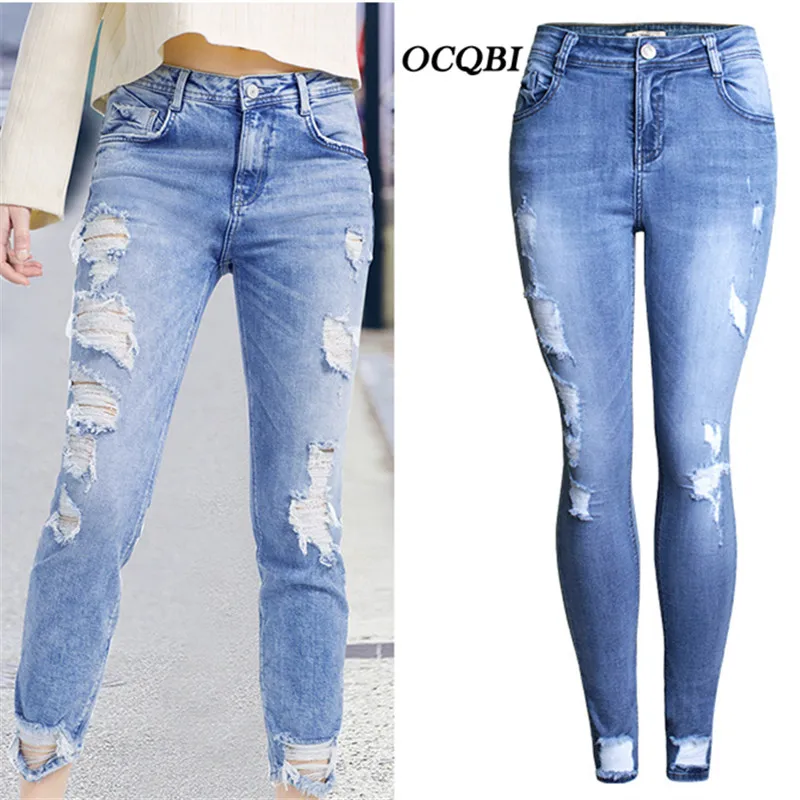 Distressed Ripped Jeans for Women Skinny Boyfriend High Waist Denim Jeans Plus Size
