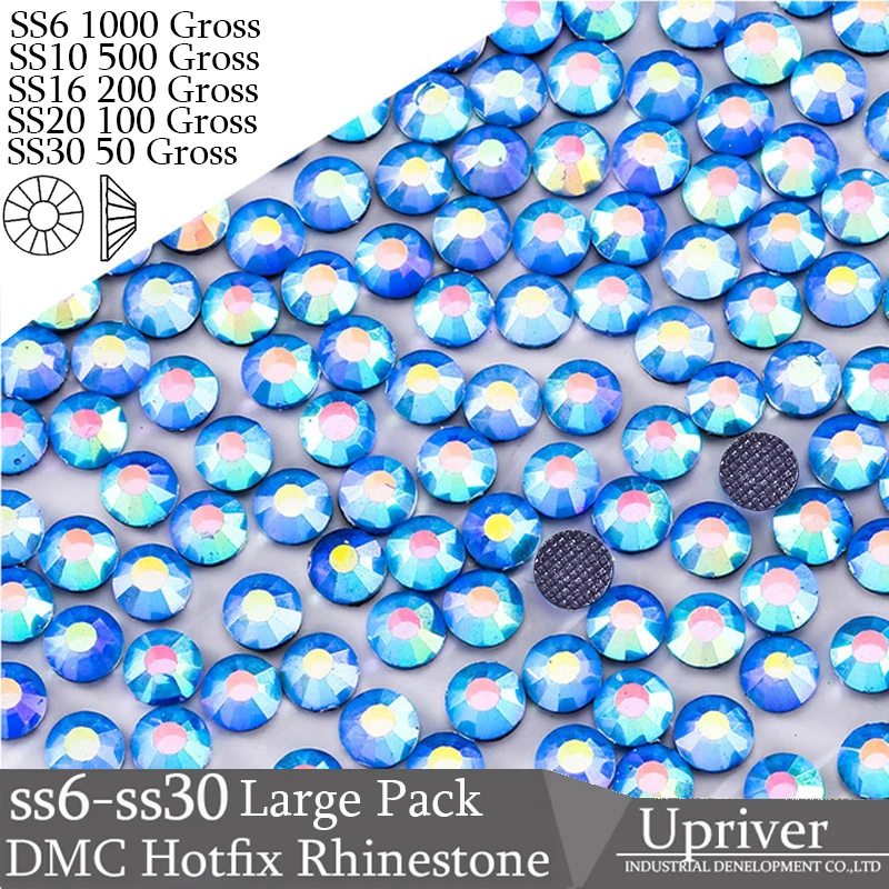 

Upriver Wholesale Large Pack DMC Light Sapphire AB ss6 ss10 ss16 ss20 ss30 Bulk Packing Glass Hotfix Rhinestones For Clothes