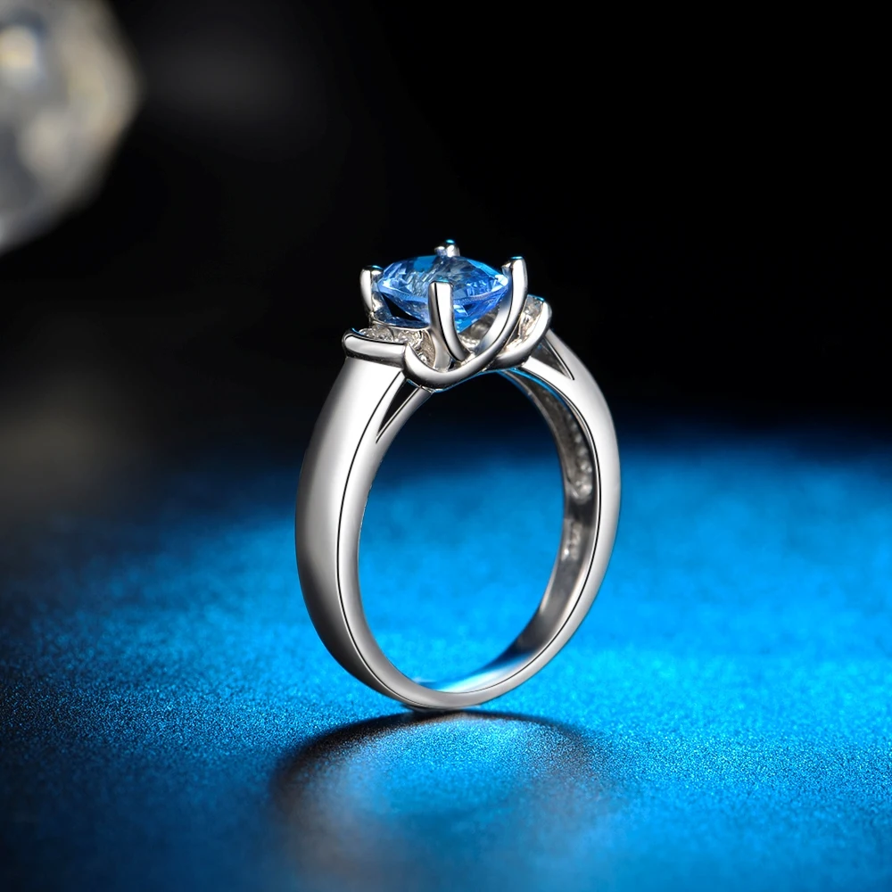 Твердые кольца из стерлингового серебра 925 пробы для женщин небесно-голубой