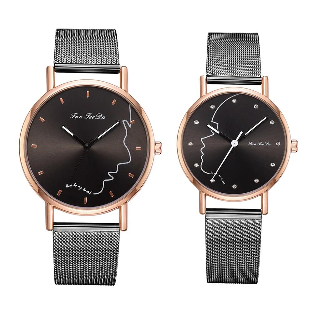 Модные 2 шт./компл. мужские и женские наручные часы с круглым циферблатом