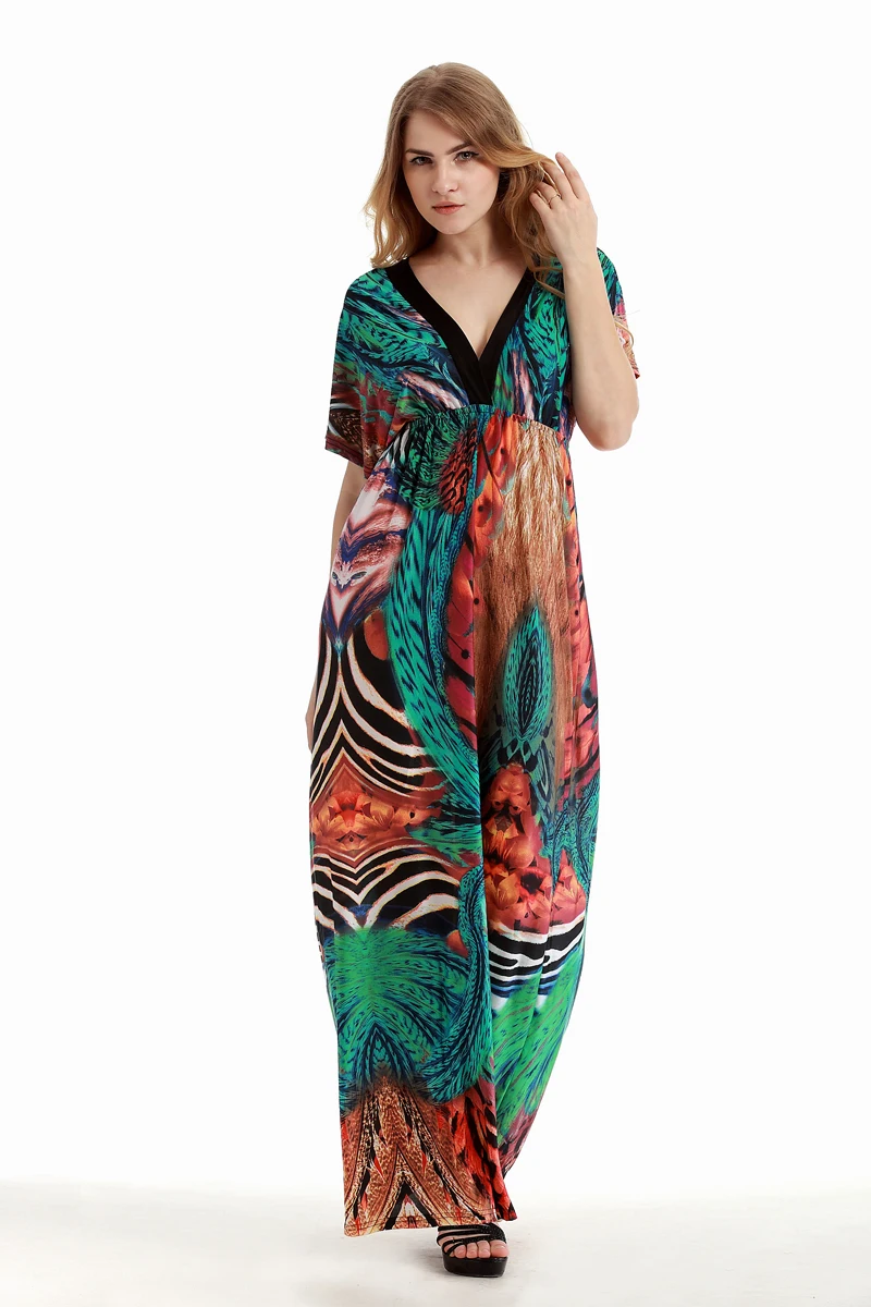 Летнее платье 2020 размера плюс в богемном стиле с цветочным принтом и длинными