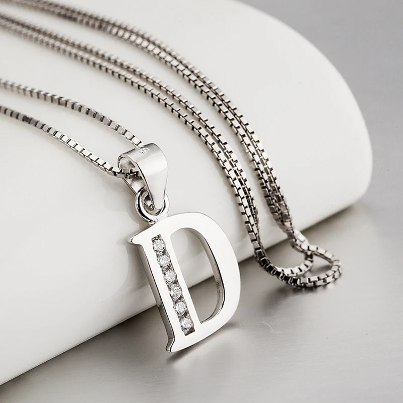 

Genuine 925 Sterling Silver Pendant Choker Jewelry For Women Girl Initial Letter D Pendants Necklaces & 18inch Chain Wholesale