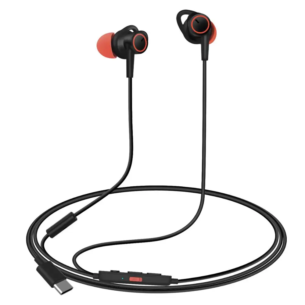 Активные наушники с шумоподавлением, usb type C, вставные проводные наушники с микрофоном, стереогарнитура с ANC для huawei, Xiaomi, samsung - Цвет: Черный