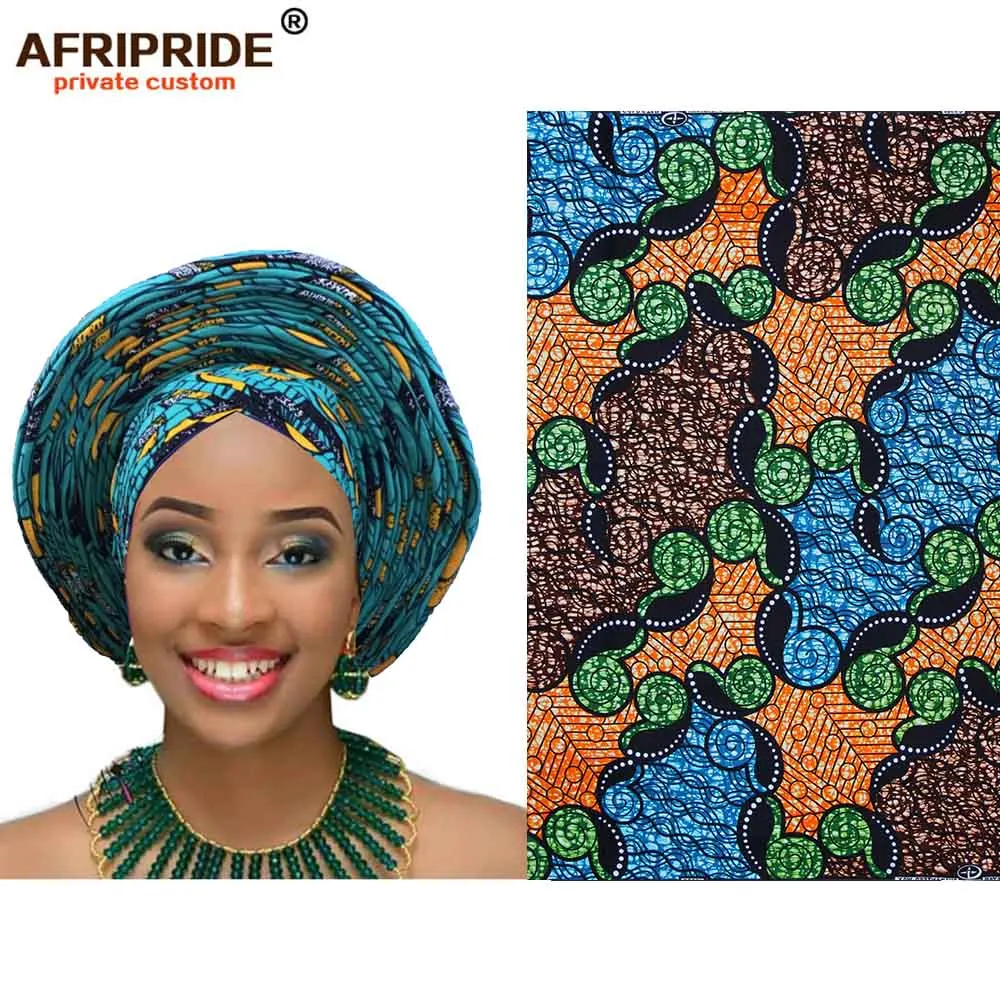 Африканский модный головной убор для женщин AFRIPRIDE bazin richi, ручная работа, хлопок, воск, принт, женский головной убор A19H001 - Цвет: 439J