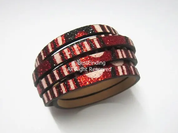 

Red 5x2mm Flat leather cord 5mm Glitter PU leather cord