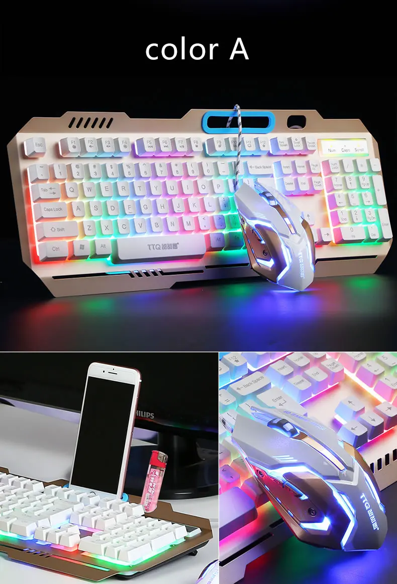 TTQ USB игровая клавиатура мышь геймер профессиональный набор Razer Led игровая мышь механическая клавиатура набор проводной 2000 точек/дюйм геймерский набор