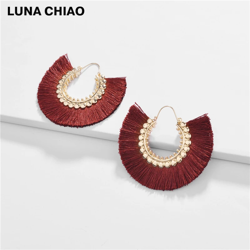 Женские серьги подвески с бахромой LUNA CHIAO Осенние металлические и кисточками