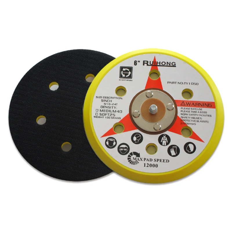 

6 Inch 150 MM 6 Holes Backup Sanding Pad Sanding Disc Hook Loop Backing Pad 5/16"-24 Thread Abrasive Tools