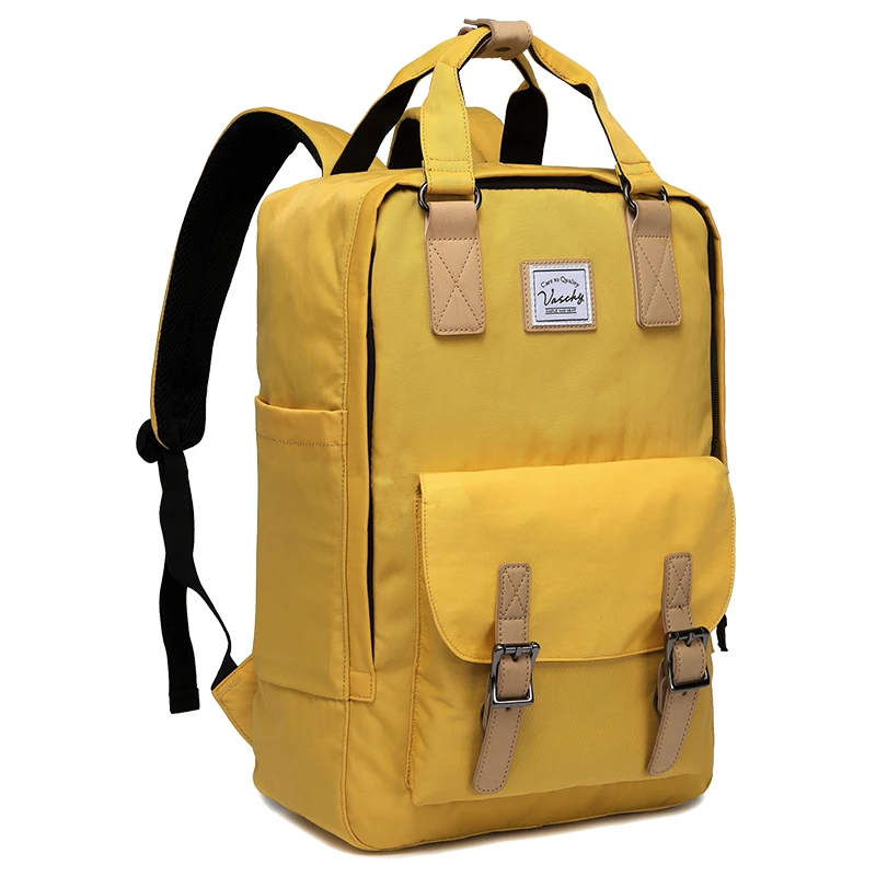 Yellow VASCHY, женский рюкзак, Повседневный, 15 дюймов, рюкзак для ноутбука, для женщин, водостойкий, дизайнерский, высокое качество, рюкзак, школьный ранец - Цвет: Yellow