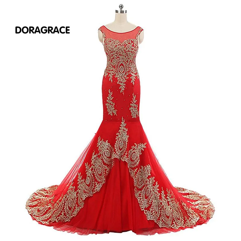 Real Photos Romantic Applique Beaded Mermaid Designer Evening Dresses Formal For Women DGE040 | Свадьбы и торжества