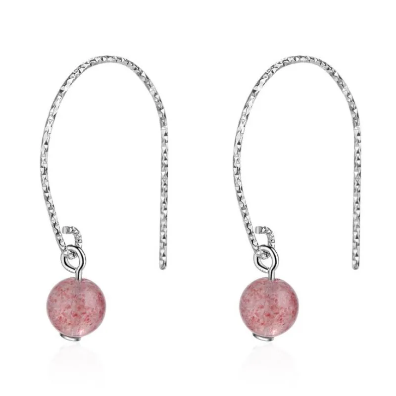 

New Arrival Pink Strawberry Crystal Simple Silver Plated Jewelry Hypoallergenic Ball Female Gift Dangle Earrings XZE213