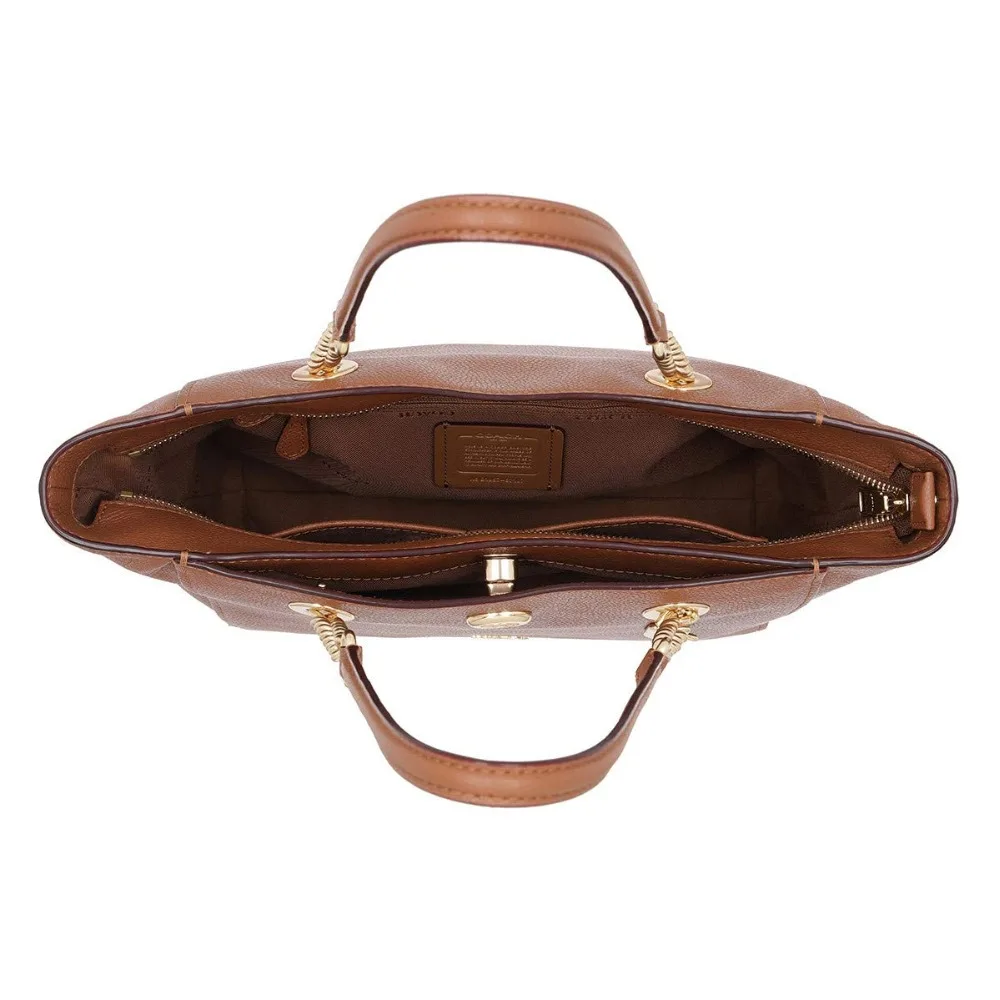 Coach Turnlock Chain Tote 27 из полированной галька кожи (1941 седло/золото) роскошные сумки для