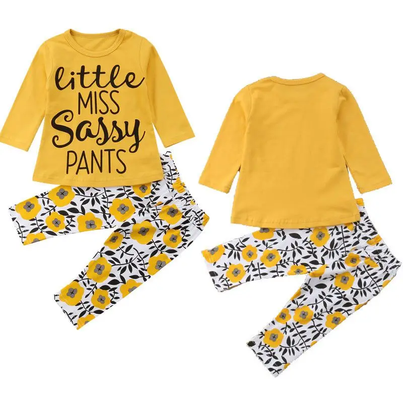 

Baby Girls Boutique Autumn Spring Clothes Set Girls Little Miss Sassy Pants Clothing Kids Coral Tops Pants Set