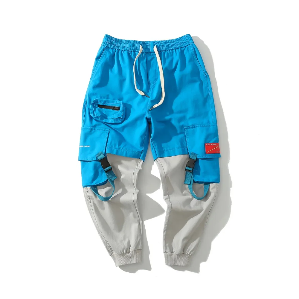 Мужские брюки-шаровары с несколькими карманами повседневные в стиле пэчворк 2019 |