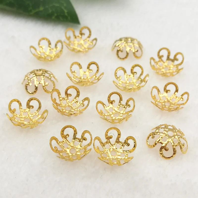 100 pieces/lot 11mm Gold color Metal Filigree Flowers Slice Beads Caps Jewelry Setting DIY Components Findings | Украшения и
