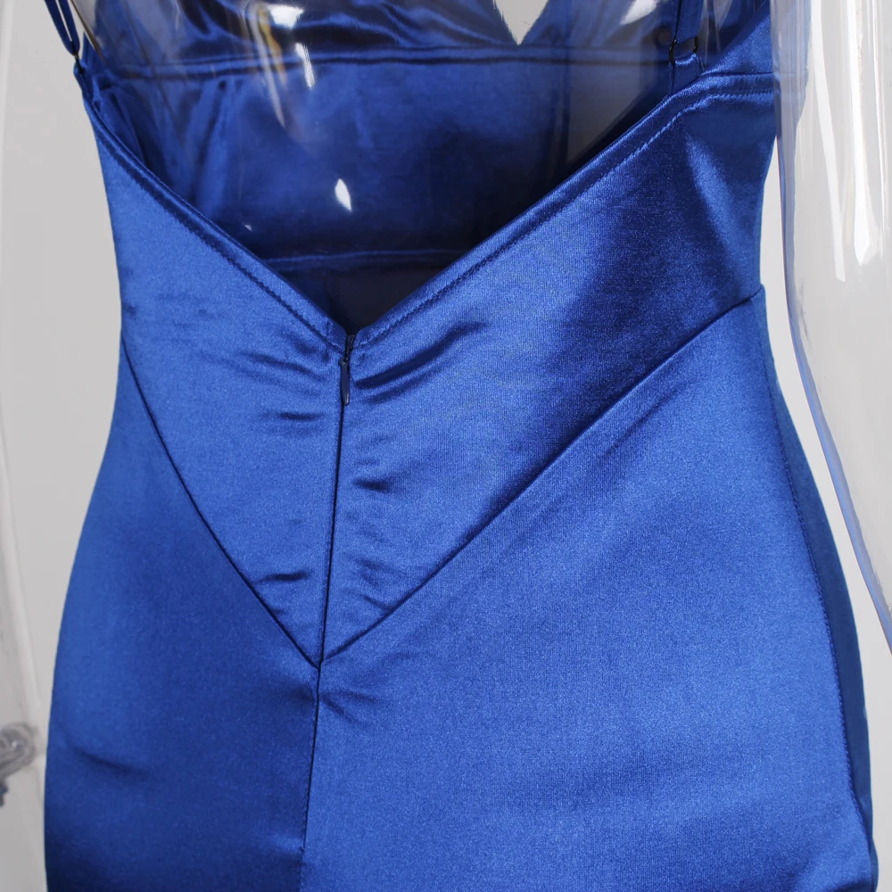 Королевский синий глубокий v-образный вырез на шее сексуальный блестящего атласа