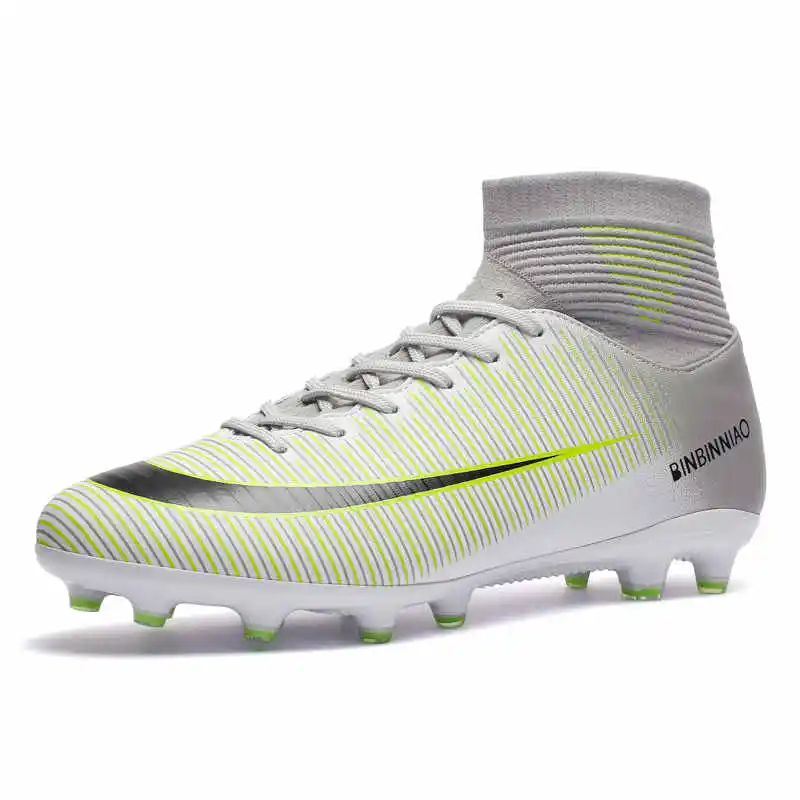long spikes white Мужские футбольные бутсы длинные шипы TF шипы по щиколотку высокие кроссовки мягкие домашние футбольные кроссовки для футбола - Цвет: long spikes white