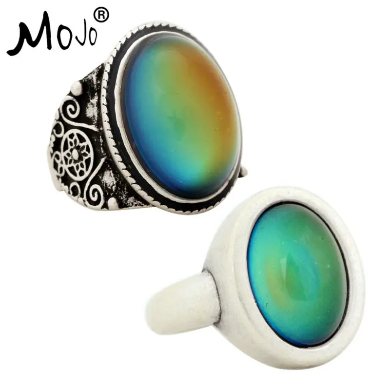 

2PCS Antique Silver Plated Color Changing Mood Rings Changing Color Temperature Emotion Feeling Rings Set For Women/Men 004-010