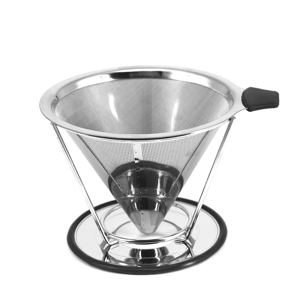 Reusable Coffee Filter Stainless Steel Double Layer Mesh Basket Brewing Coffee Holder Cone Funnel Dripper Coffee Making Tools
