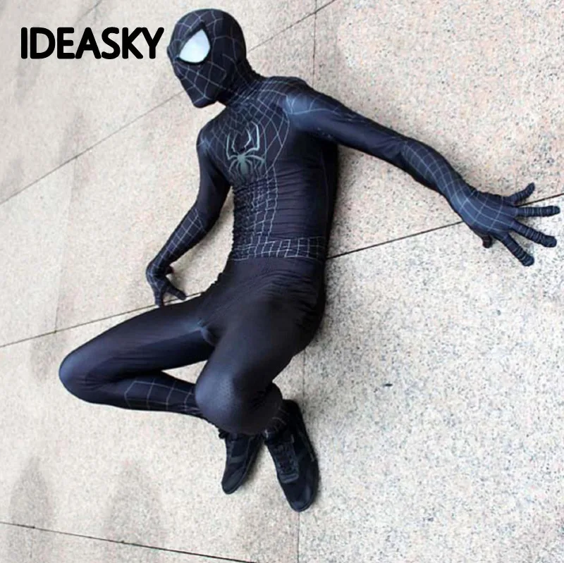 Marvel черный костюм для косплея Человека паука потрясающая маска zentai взрослых|custom