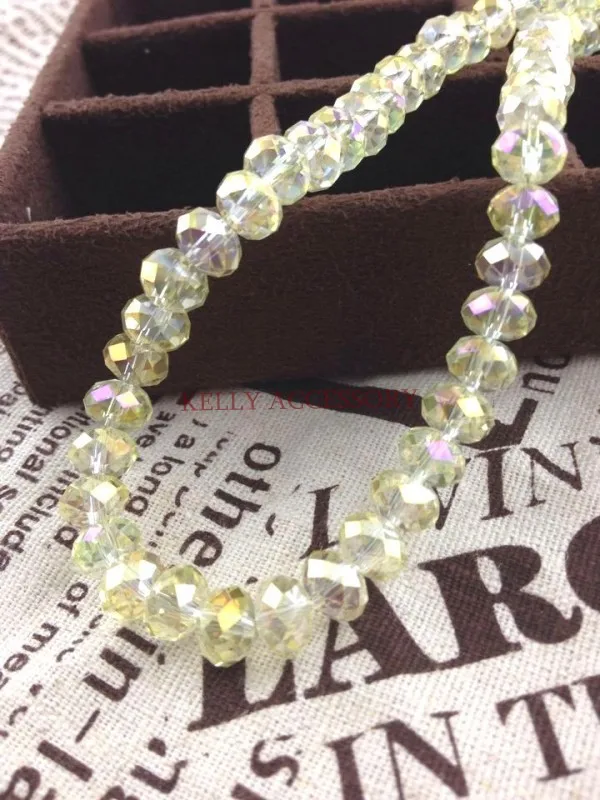 

Free Shipping! 8MM Glass Crystal Loose Beads Half Transparent Yellow AB Color Faceted Rondelle Round Beads 350pcs