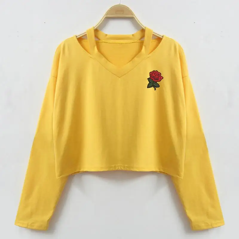 Для женщин Мода Повседневное V воротник розы вышивка орнамент хлопок леди