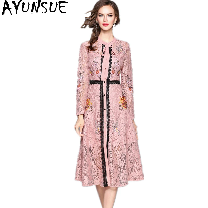 AYUNSUE/2019 элегантные платья для женщин голубое розовое черное кружевное платье