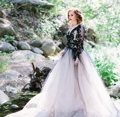 Черно-белые свадебные платья Boho из фатина сексуальные с v-образным вырезом и