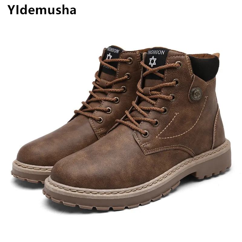 YIdemusha Высокое качество искусственная кожа осень Мужские ботинки зимние