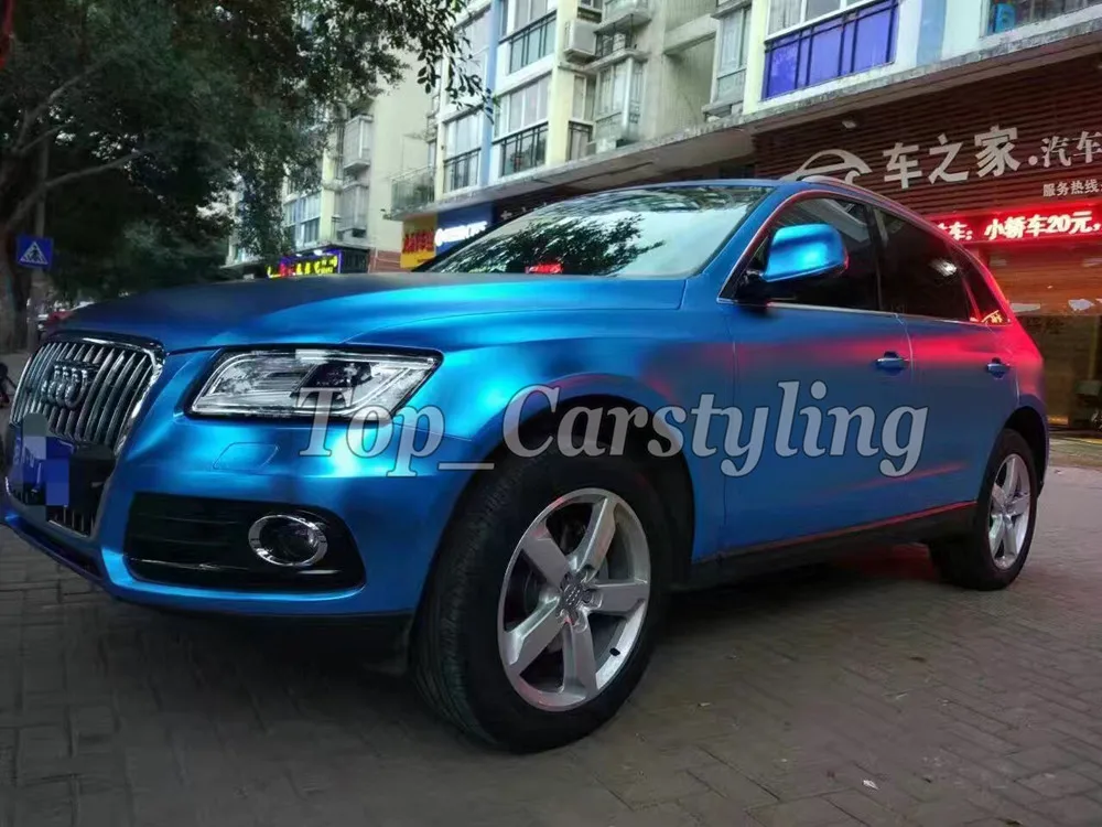 Роскошная титановая Синяя атласная хромированная виниловая пленка для