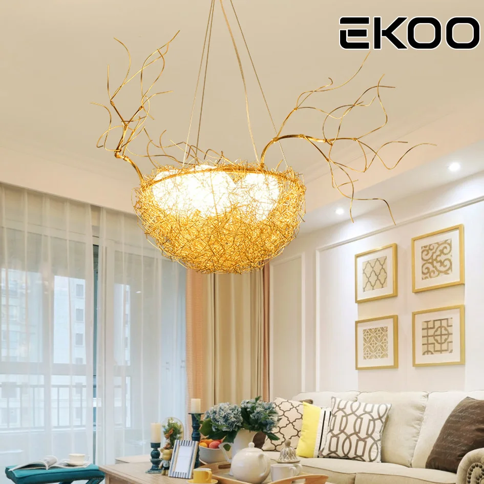 EKOO современные золотые Птичье гнездо светодиодные люстры подвесные светильники
