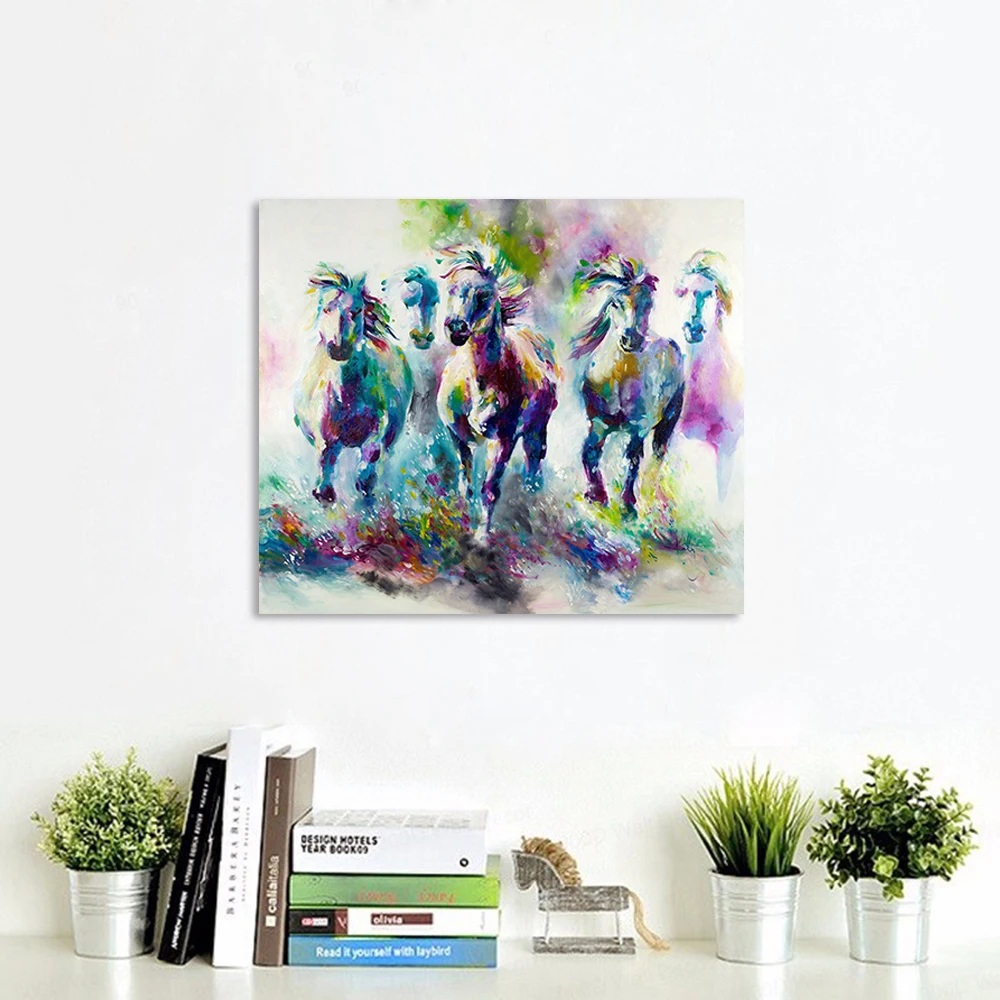 

AAVV Wall Art Poster Large Size Five Running Horses Paintings Home Decorative Wall Art Picture for Living Room Painting No Frame