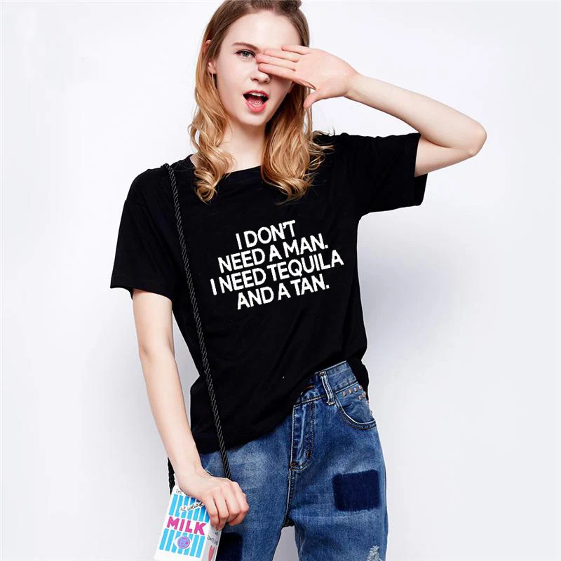 Новое поступление футболки для девочек с надписью I Need A Man Tequila и a tan летние