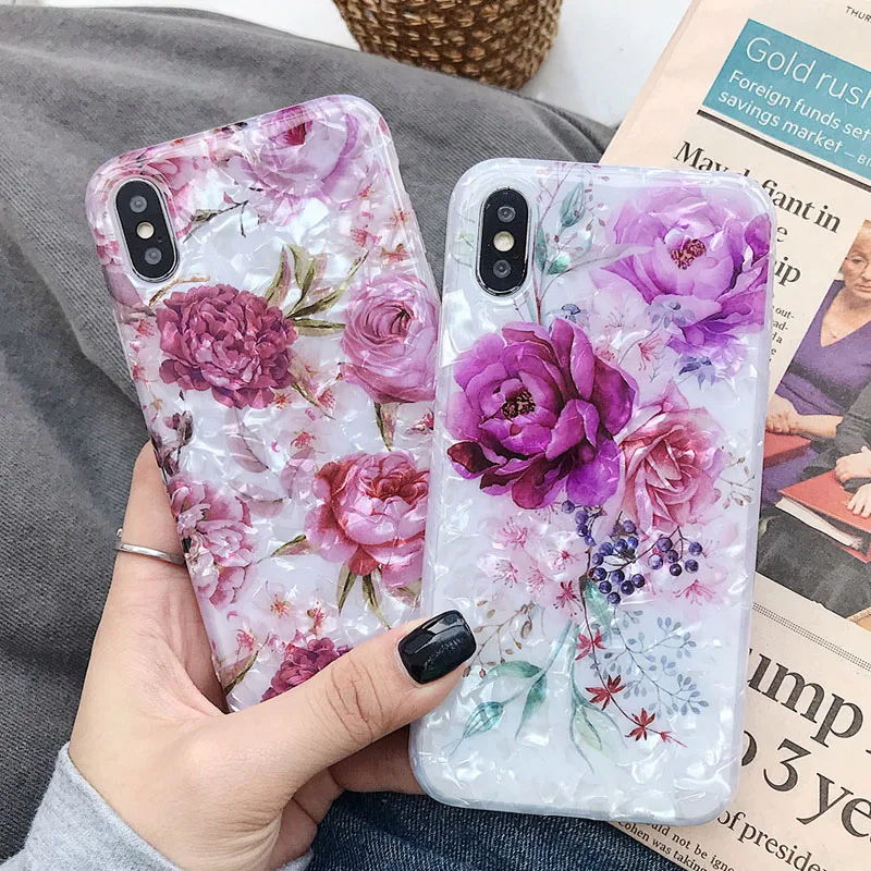 USLION Bling Dream Shell Silicone Phone Case For iPhone X XR XS Max Glitter Flower Cases for 6 6S 8 7 Plus Soft TPU Cover |