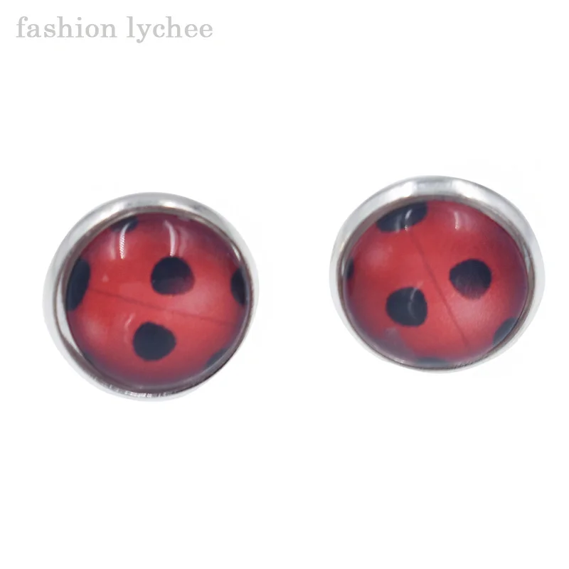 Мода Личи милый мини Божья коровка насекомых круглый Форма серьги гвоздики для
