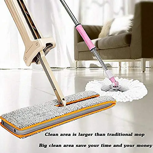 

200ML Self-Wringing Double Sided Flat Mop Telescopic Comfortable Microfiber Pads Handle Floor Cleaning Tool Kitchen Living Room