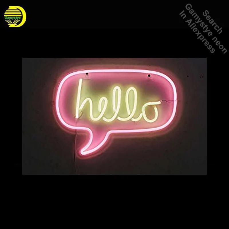Неоновая вывеска для Hello in Розовая Желтая неоновая лампочка акриловая панель