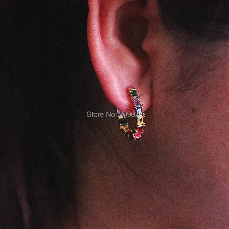 

5Pairs Gold color cubic zirconia Hoop Earrings Rainbow Sparkling CZ 2019 New Trendy Circle Earring Jewelry