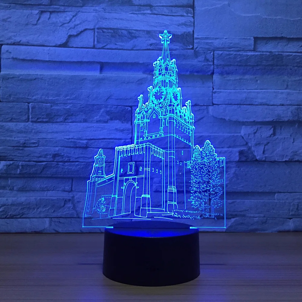 Часы башня здание 3D иллюзия Лампа 7 цветов визуальный Led ночные светильники для