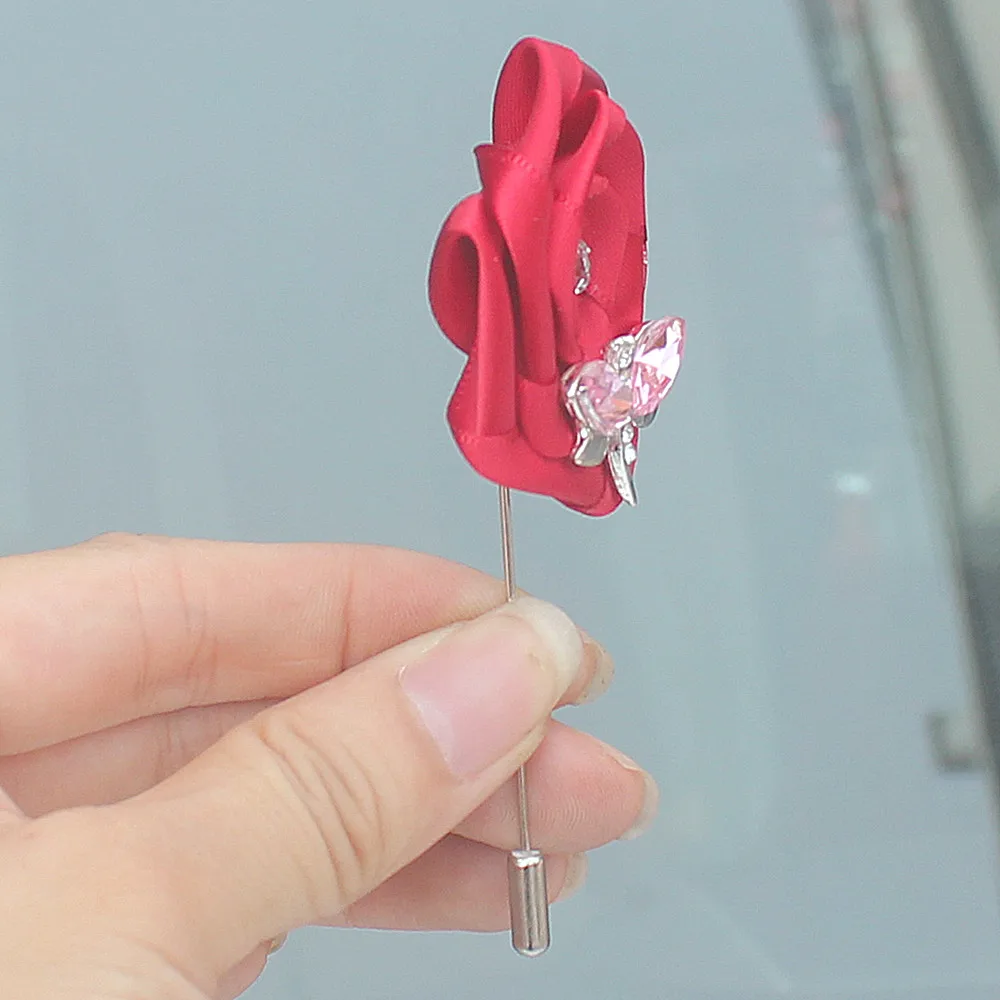 Изготовленный на заказ цвет красного вина атласный цветок Свадебный корсаж