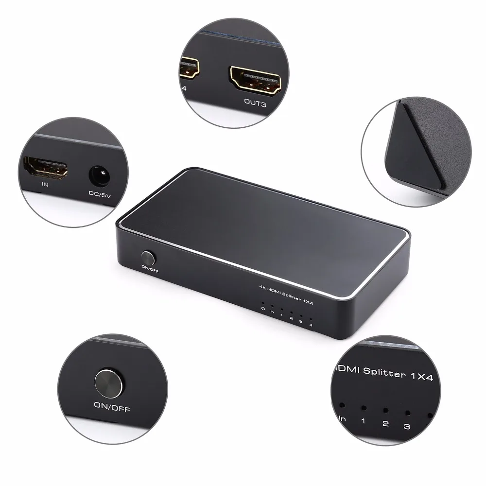 TOMSENN 1x4 HDMI сплиттер 1 вход 4 выходные цифровые сплиттеры с поддержкой Full HD 4K x 2K 3840x2160