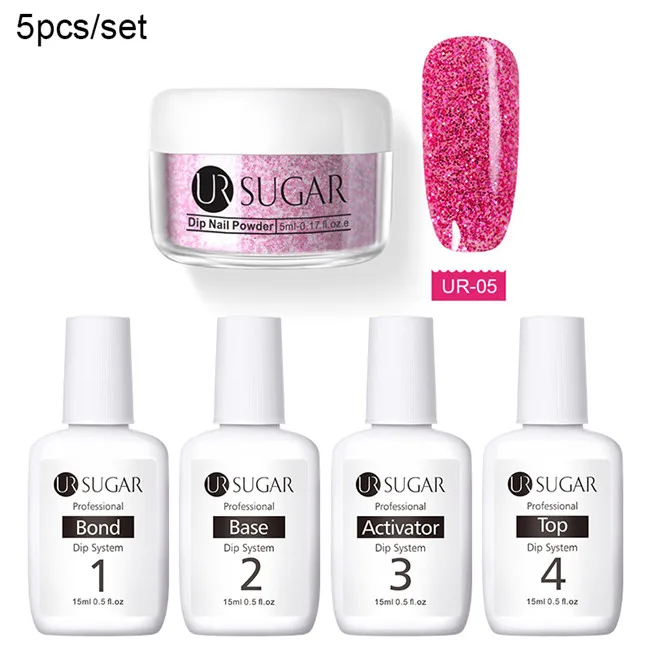 glitter 5 UR SUGAR 5pcs Dipping Nail Glitter Powder Kits Without Lamp Cure Dip System French Manicure with Base Activator Liquid Gel Set - Цвет: glitter 5