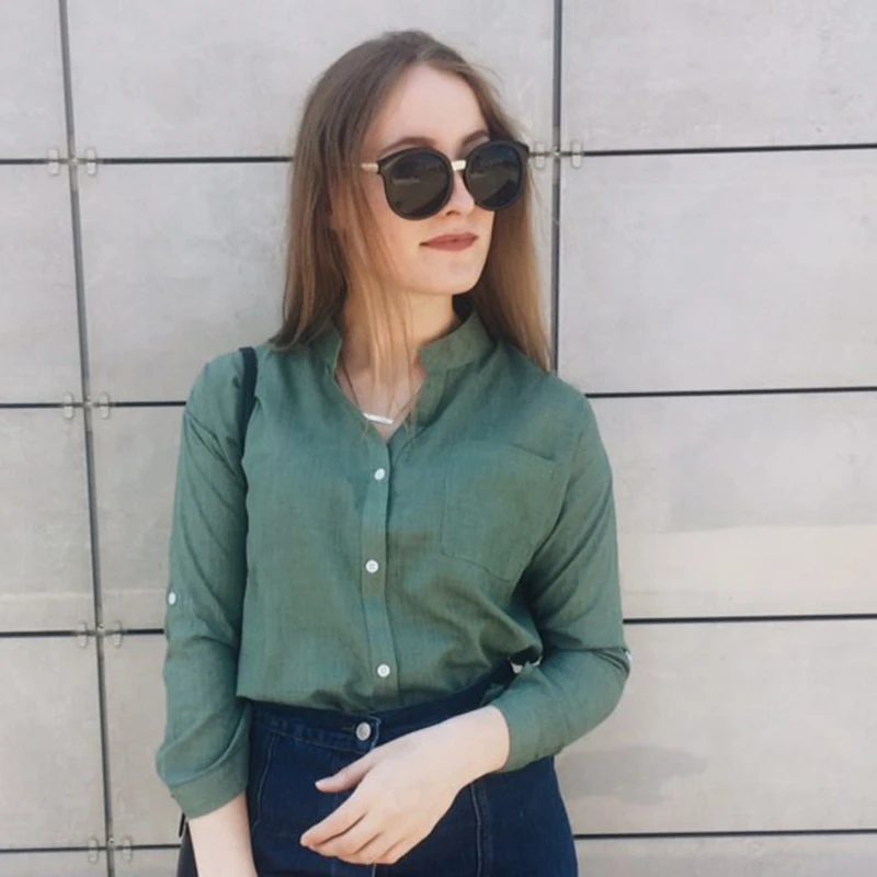 Dioufond Лето v образный вырез хлопок тонкие женские рубашки три четверти Женская