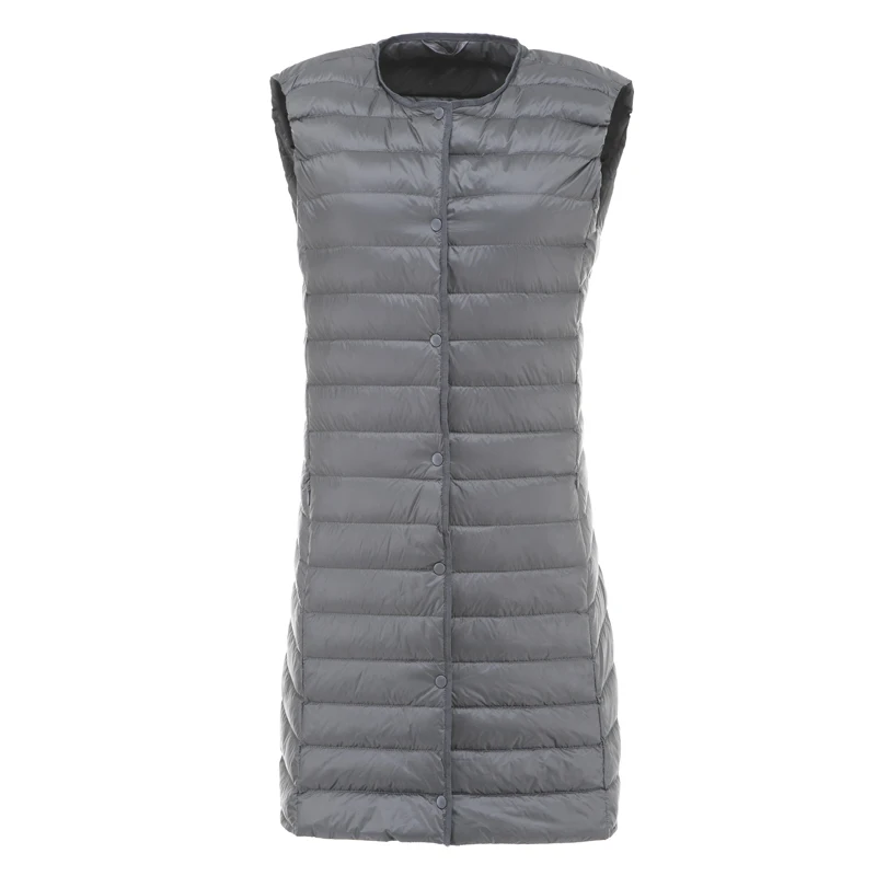 Осенне зимний женский длинный белый жилет на утином пуху ультра легкий тонкий