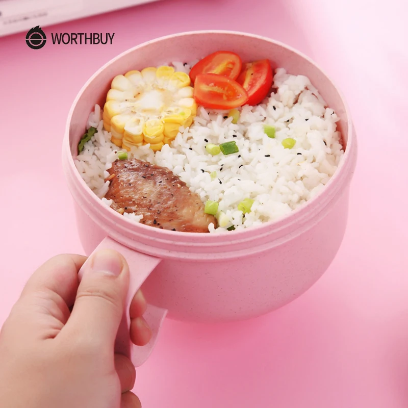 WORTHBUY Японская чаша для лапши быстрого приготовления с крышкой, посуда для детей, кухонная чаша для риса из пшеничной соломы, герметичные контейнеры для салата