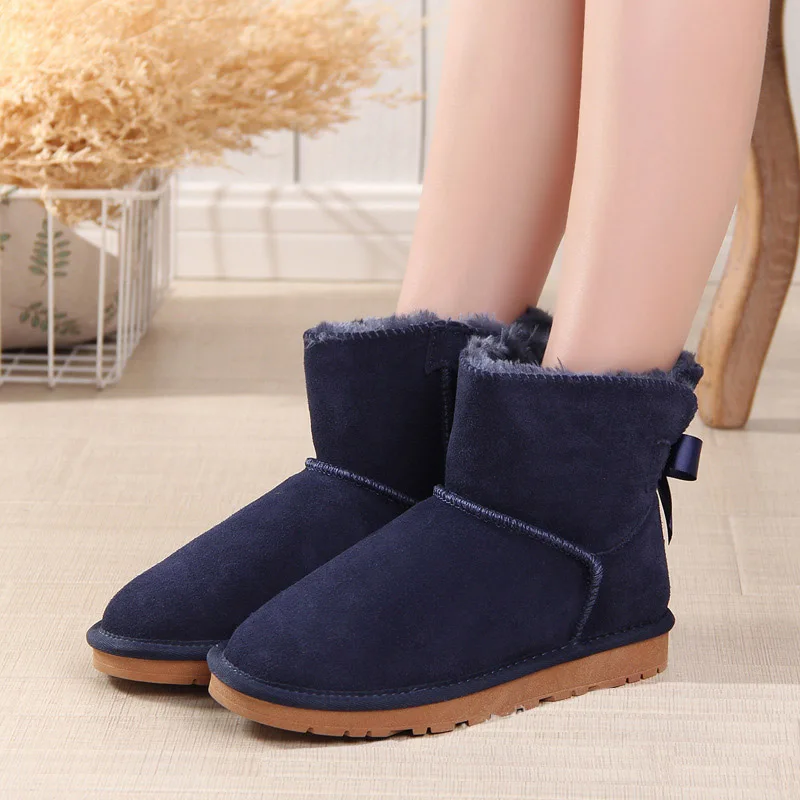 navy blue Горячая распродажа; нескользящие женские зимние ботинки; ботильоны из натуральной яловой кожи; высококачественные теплые зимние ботинки; женская обувь - Цвет: navy blue