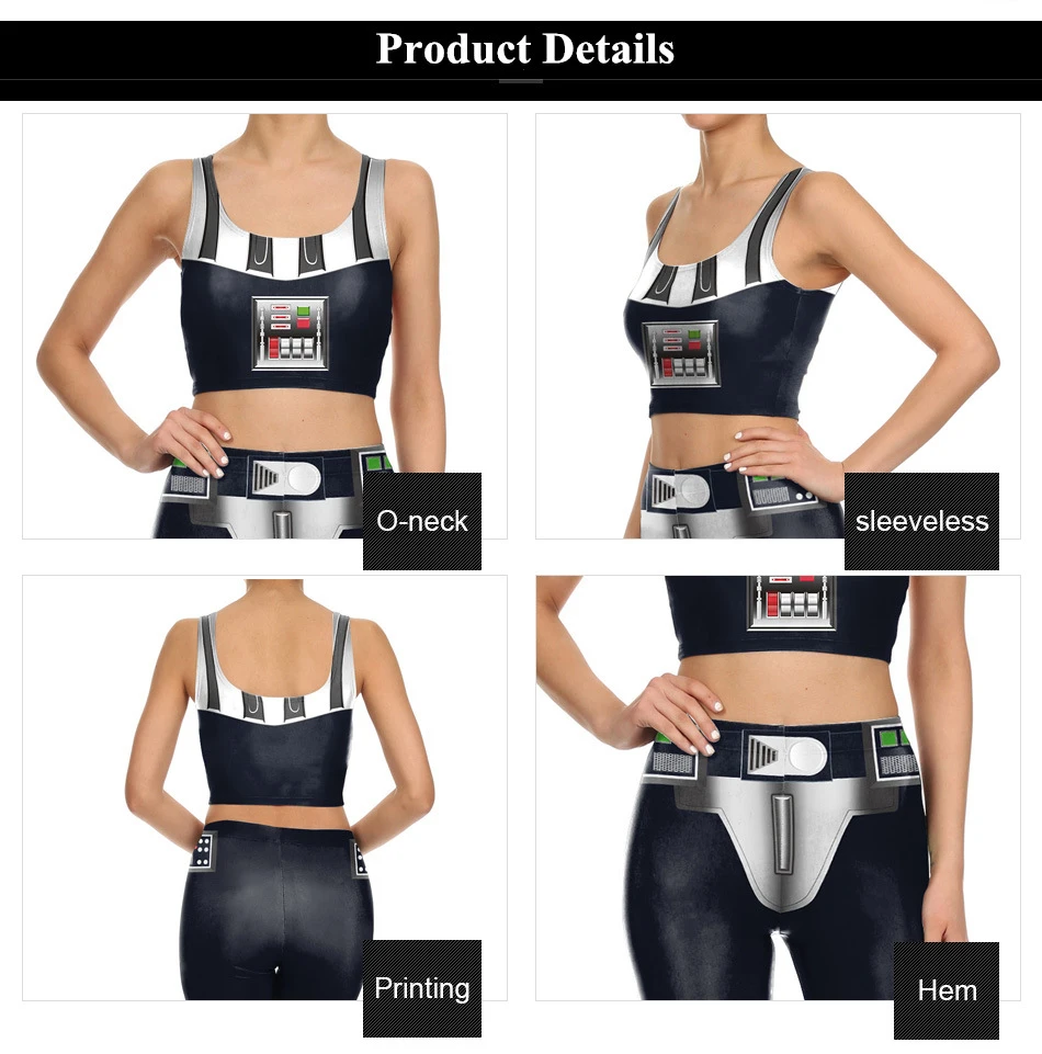 Cosplay Darth Vader Yoga Sets Skinny Leggings Crop Top Black Star Wars Women Sports Vest Sleeveless High Waist Pants |