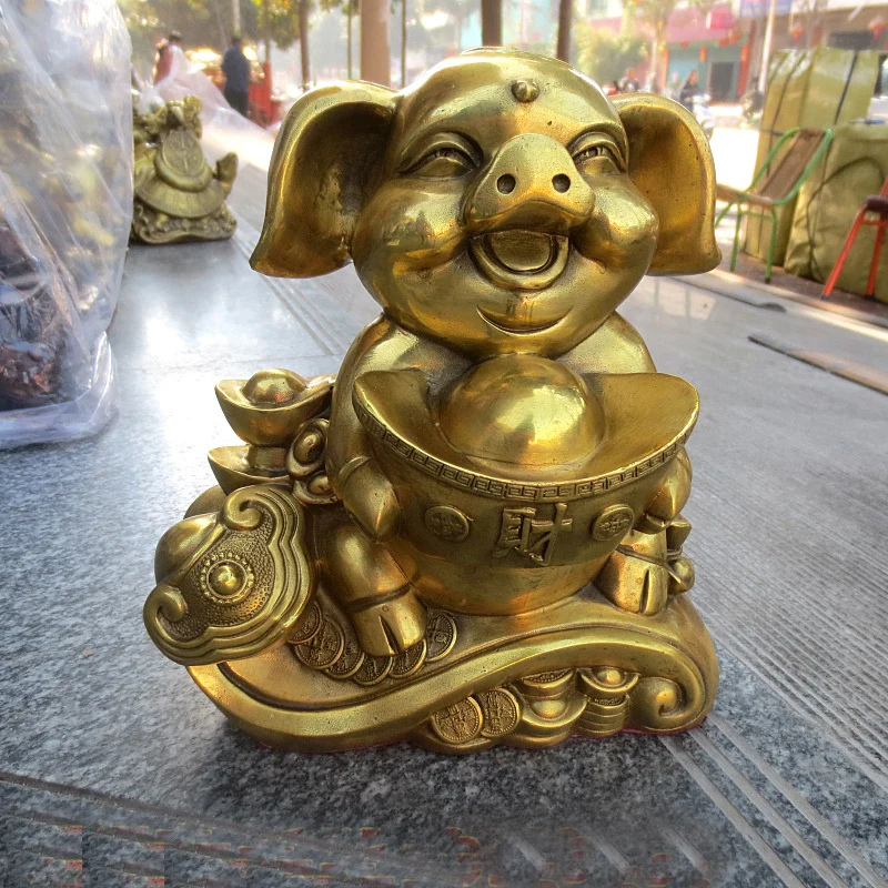 

2020 TOP GOOD # HOME Shop lobby Business Money Drawing Good luck Yuanbao GOLD Fortune pig FENG SHUI BRASS Sculpture Statue